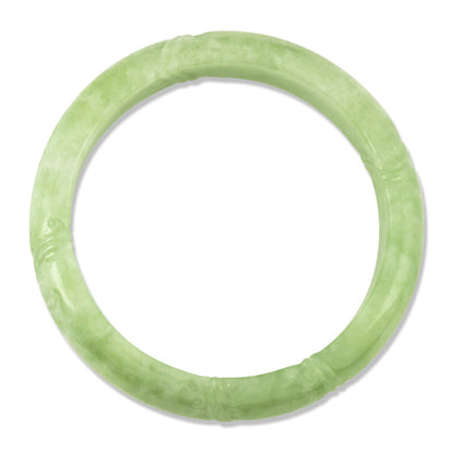 GREEN JADEITE JADE CARVED HALF ROUND BANGLE 60MM UPC #289307