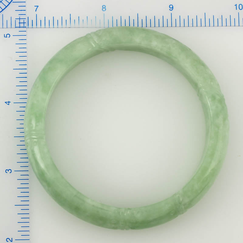 GREEN JADEITE JADE CARVED HALF ROUND BANGLE 60MM UPC #289307