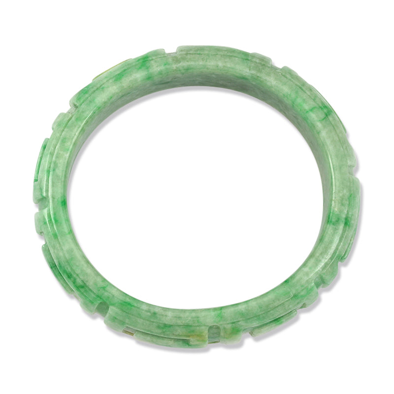 Green Jadeite Jade Carved Oval Half-Round Bangle Bracelet | UPC #311756