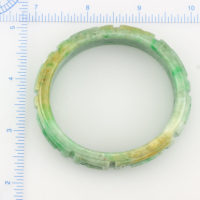 Green Jadeite Jade Carved Oval Half-Round Bangle Bracelet | UPC #311756