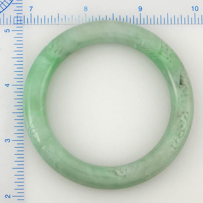 GREEN JADEITE JADE CYLINDRICAL CARVED BANGLE 56.9MM UPC #306592