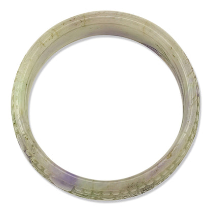 CARVED HALF ROUND GREEN & LAVENDER JADEITE JADE BANGLE 61.1MM UPC #281929