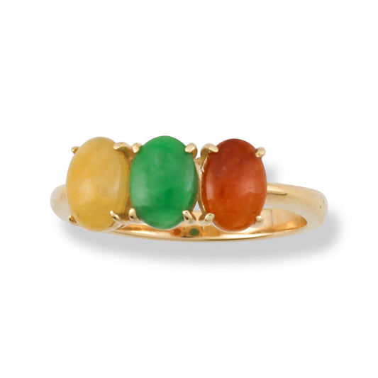 14K YELLOW GOLD RAINBOW JADEITE JADE BAND RING UPC #375635