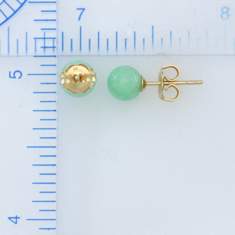 14K YELLOW GOLD GREEN JADEITE JADE 6MM BALL STUD EARRING UPC #356764