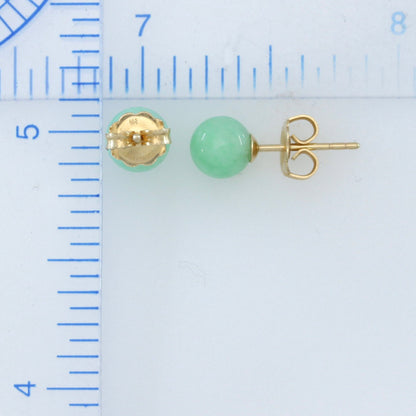 14K YELLOW GOLD GREEN JADEITE JADE 6MM BALL STUD EARRING UPC #356764