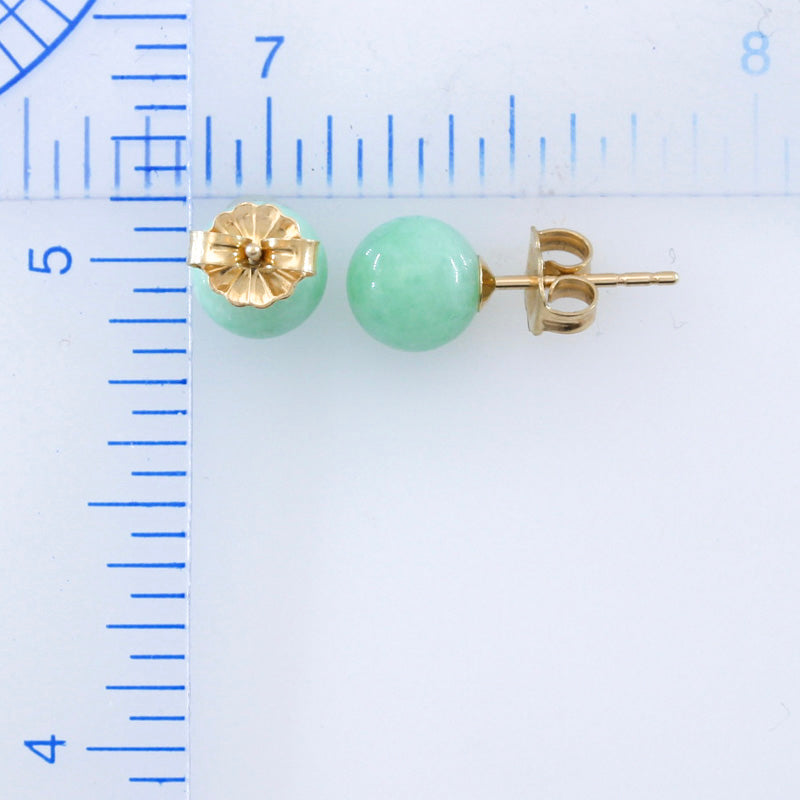 14K YELLOW GOLD GREEN JADEITE JADE 7MM BALL STUD EARRING UPC #137356