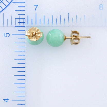 14K YELLOW GOLD GREEN JADEITE JADE 7MM BALL STUD EARRING UPC #137356