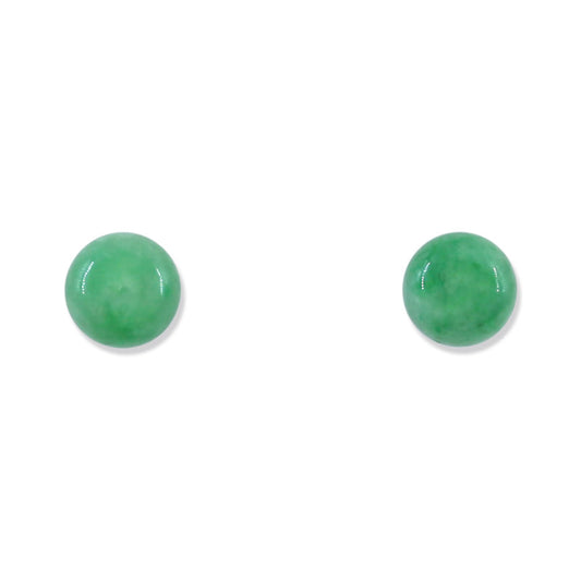 14K YELLOW GOLD GREEN JADEITE JADE 6MM BALL STUD EARRING UPC #190351