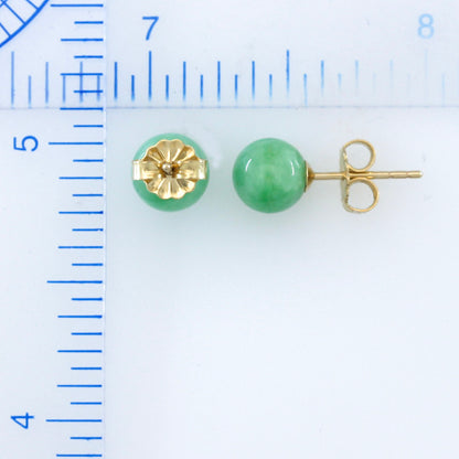 14K YELLOW GOLD GREEN JADEITE JADE 7MM BALL STUD EARRING UPC #280656