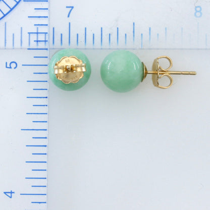 14K GREEN JADEITE JADE 8MM BALL STUD EARRING UPC #203624