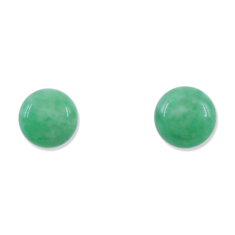 14K YELLOW GOLD GREEN JADEITE JADE 8MM BALL STUD  EARRING UPC #297319