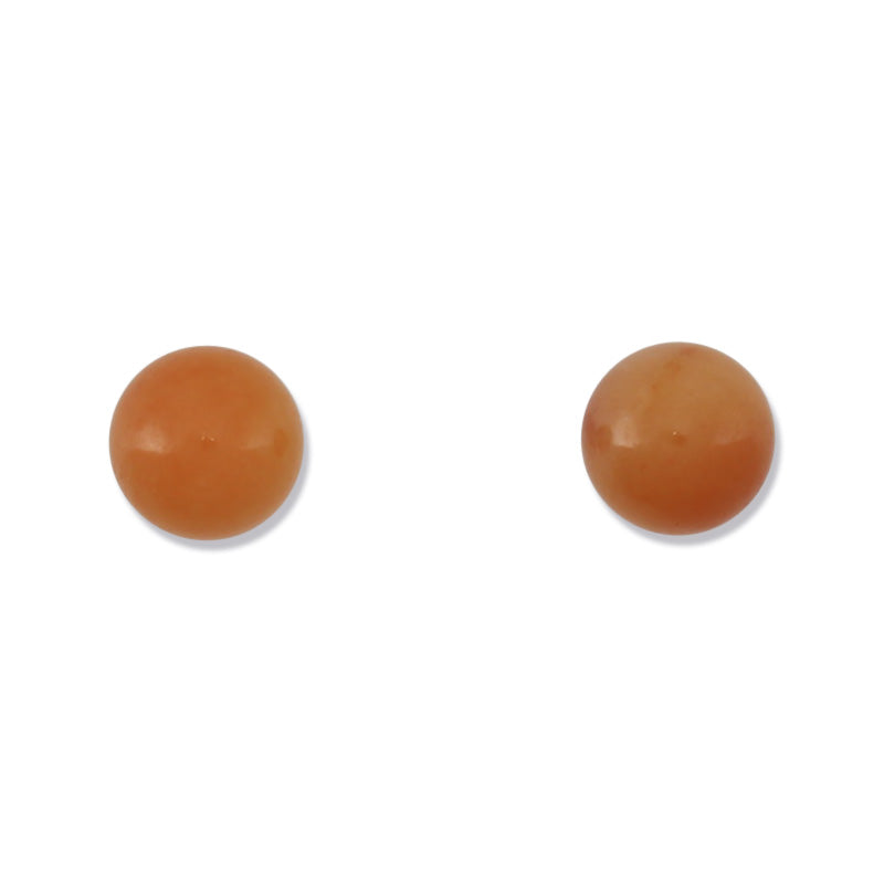 14K YELLOW GOLD RED JADEITE JADE 8MM BALL STUD  EARRING UPC #381001