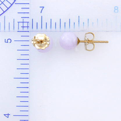 14K YELLOW GOLD LAVENDER JADEITE JADE 6MM BALL STUD EARRING UPC #371859