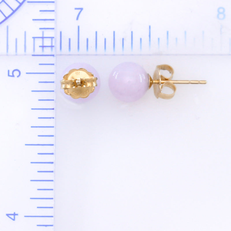 14K YELLOW GOLD LAVENDER JADEITE JADE 7MM BALL STUD EARRING UPC #393943