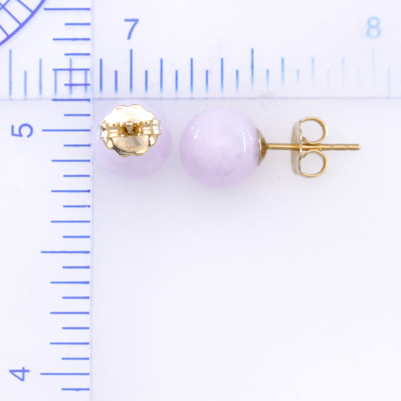 14K YELLOW GOLD LAVENDER JADEITE JADE 8MM BALL STUD  EARRING UPC #291102