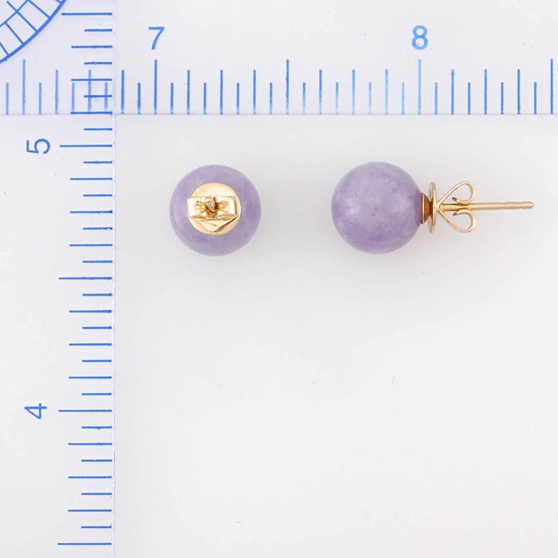 14K YELLOW GOLD LAVENDER JADEITE JADE 9MM BALL STUD EARRING UPC #371866