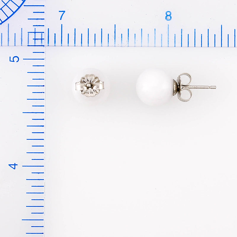 14K WHITE GOLD WHITE JADEITE JADE 9MM BALL STUD EARRING UPC #372375