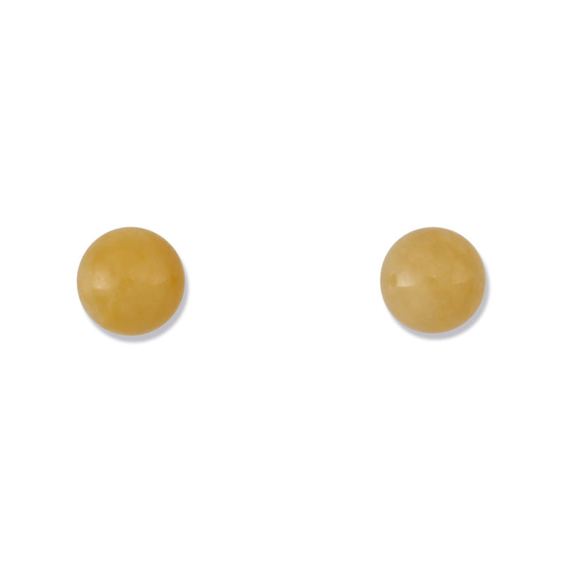 14K YELLOW GOLD YELLOW JADEITE JADE 6.8MM BALL STUD EARRING UPC #381100