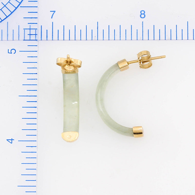 14K YELLOW GOLD WATERY JADEITE JADE HALF HOOP EARRING UPC #270022