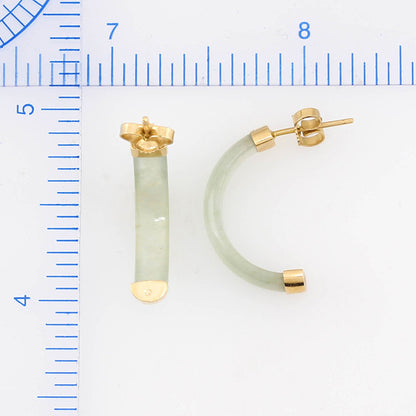 14K YELLOW GOLD WATERY JADEITE JADE HALF HOOP EARRING UPC #270022