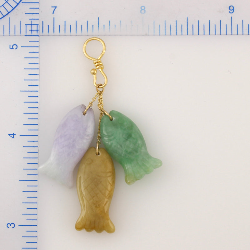 14K YELLOW GOLD GREEN, LAVENDER & YELLOW JADEITE JADE FISH PENDANT UPC #392052