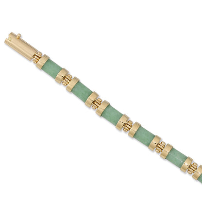 14K YELLOW GOLD GREEN JADEITE JADE BRACELET UPC #388222