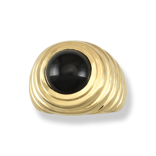 14K YELLOW GOLD BLACK NEPHRITE JADE GYPSY STYLE RING UPC #368460