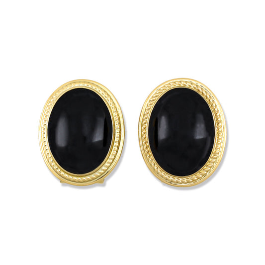 14K YELLOW GOLD BLACK NEPHRITE JADE OVAL EARRING UPC #305540