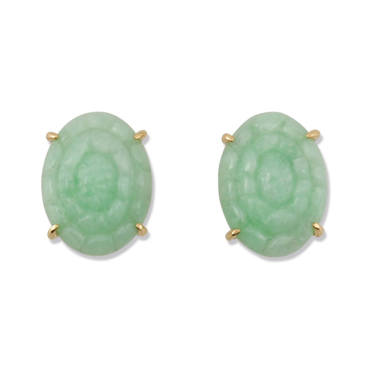 14K YELLOW GOLD GREEN JADEITE JADE CARVED EARRING UPC #369542