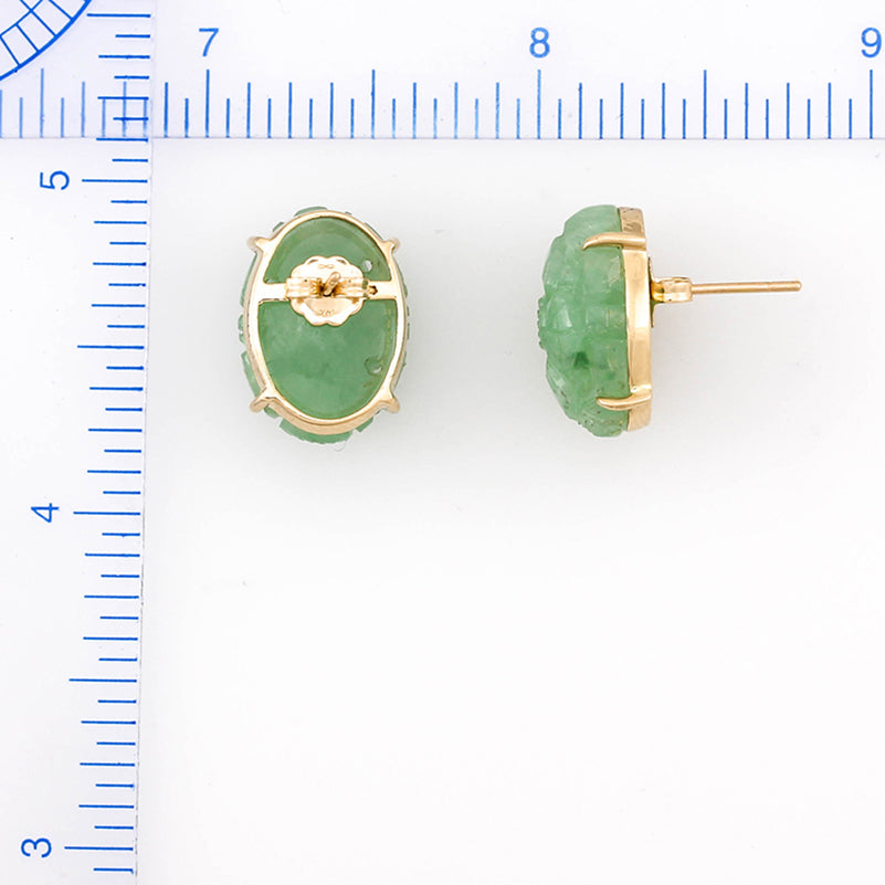 14K YELLOW GOLD GREEN JADEITE JADE CARVED EARRING UPC #369474