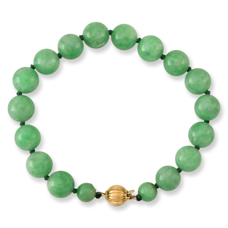 14K YELLOW GOLD APPLE GREEN JADEITE JADE BRACELET UPC #391031