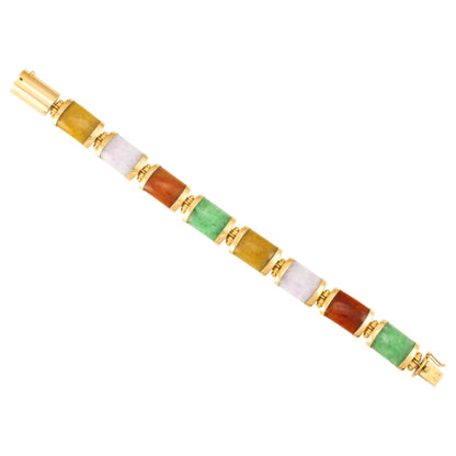 14K YELLOW GOLD RAINBOW JADEITE JADE LINK BRACELET UPC #356795