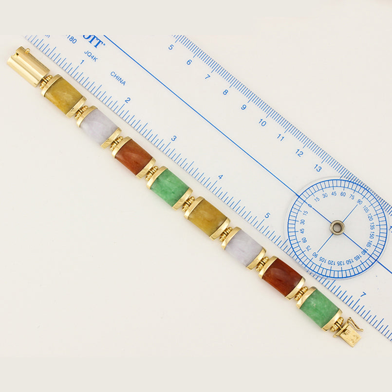 14K YELLOW GOLD RAINBOW JADEITE JADE LINK BRACELET UPC #356795