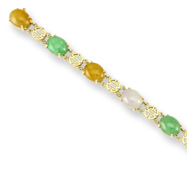 14K YELLOW GOLD MULTI-COLOR JADEITE JADE BRACELET UPC #332850