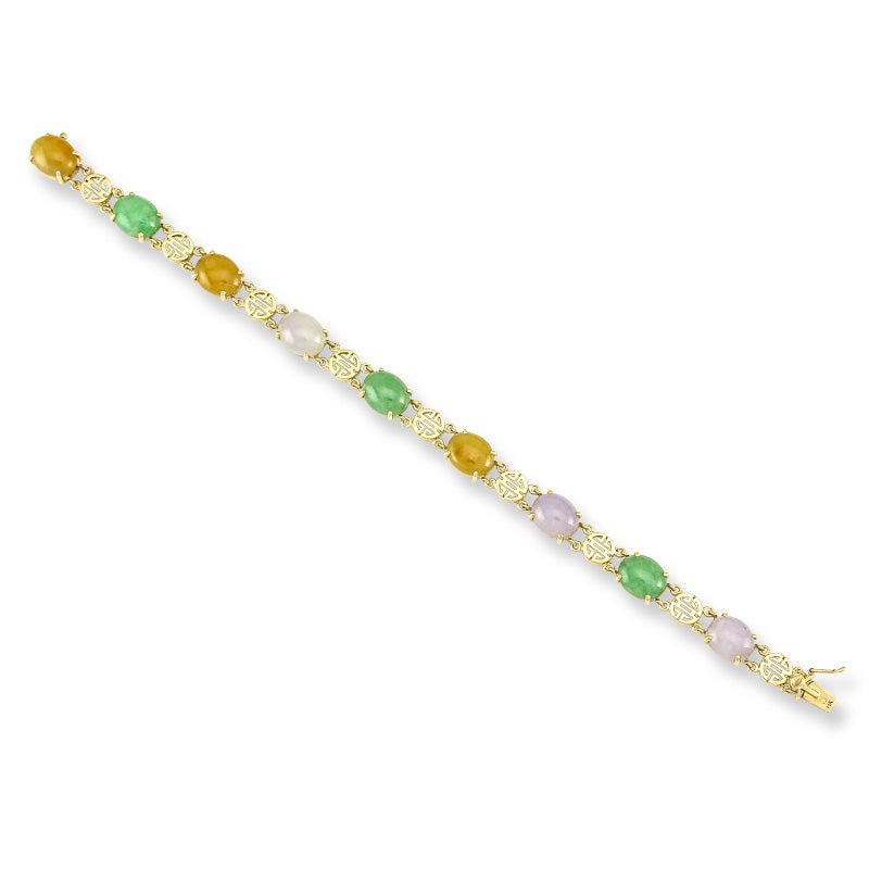 14K YELLOW GOLD MULTI-COLOR JADEITE JADE BRACELET UPC #332850