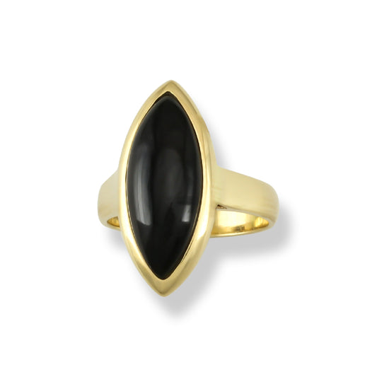 14K YELLOW GOLD BLACK NEPHRITE JADE MARQUISE RING UPC #313392