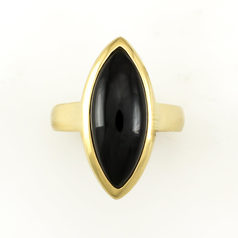 14K YELLOW GOLD BLACK NEPHRITE JADE MARQUISE RING UPC #313392