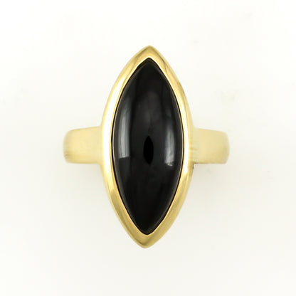 14K YELLOW GOLD BLACK NEPHRITE JADE MARQUISE RING UPC #313392