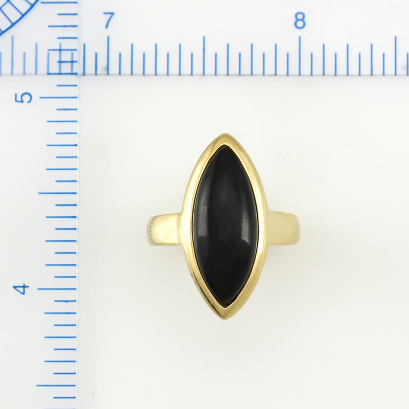 14K YELLOW GOLD BLACK NEPHRITE JADE MARQUISE RING UPC #313392