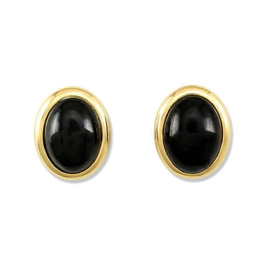 14K YELLOW GOLD BLACK NEPHRITE JADE EARRING UPC #322882