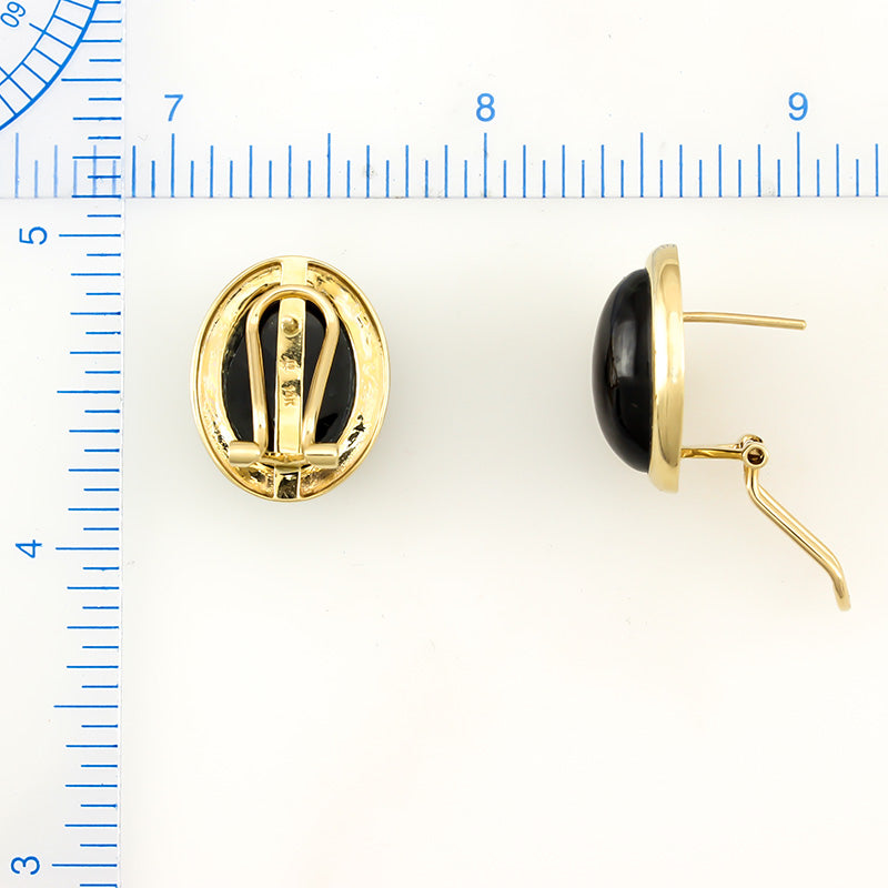 14K YELLOW GOLD BLACK NEPHRITE JADE EARRING UPC #322882