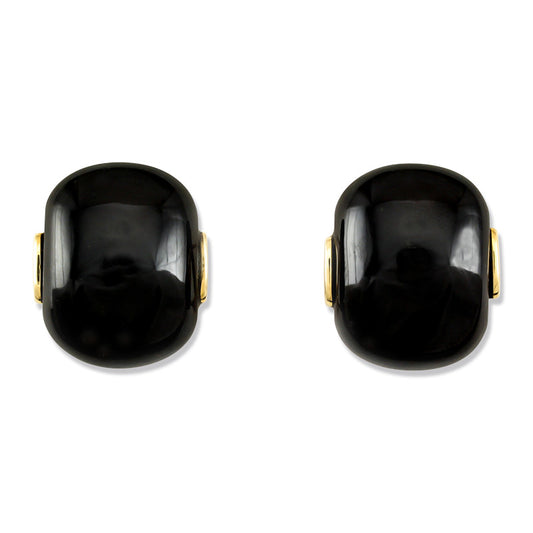 14K YELLOW GOLD BLACK NEPHRITE JADE EARRINGS UPC #340886