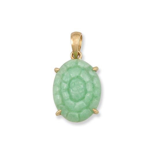 14K YELLOW GOLD GREEN JADEITE JADE CARVED PENDANT UPC #364653