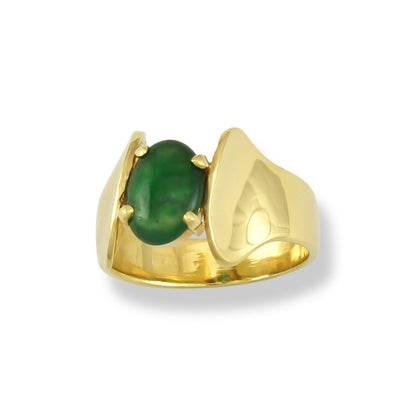 18K YELLOW GOLD GREEN JADEITE JADE RING UPC #292154