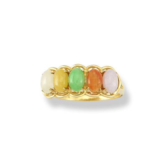 14K YELLOW GOLD RAINBOW JADEITE JADE RING UPC #293861