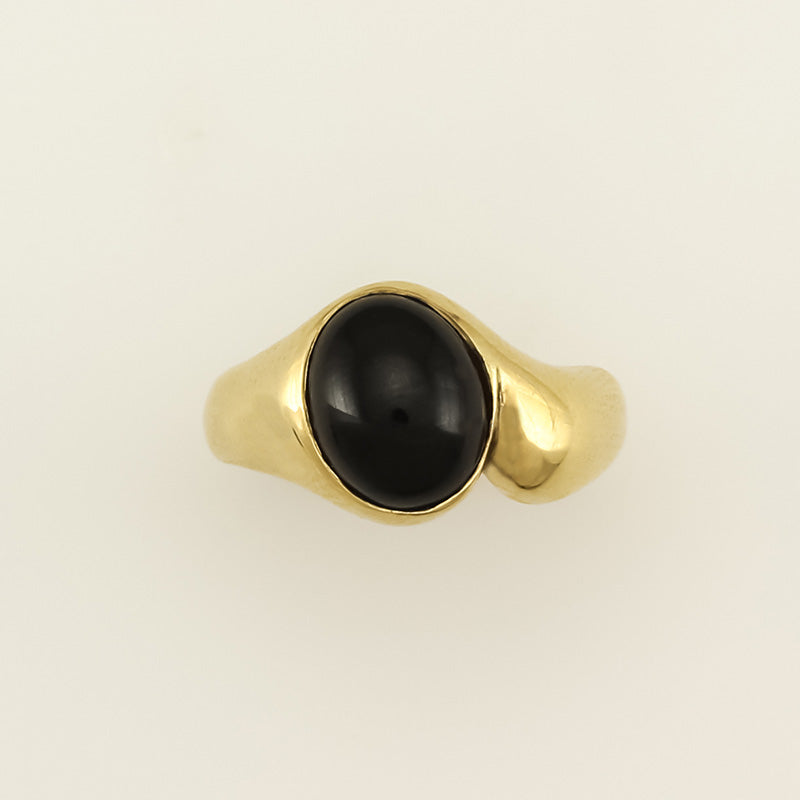 14K YELLOW GOLD BLACK NEPHRITE JADE RING UPC #015852