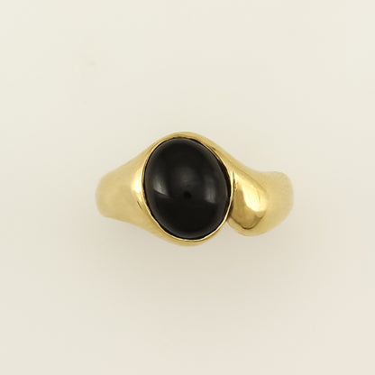 14K YELLOW GOLD BLACK NEPHRITE JADE RING UPC #015852