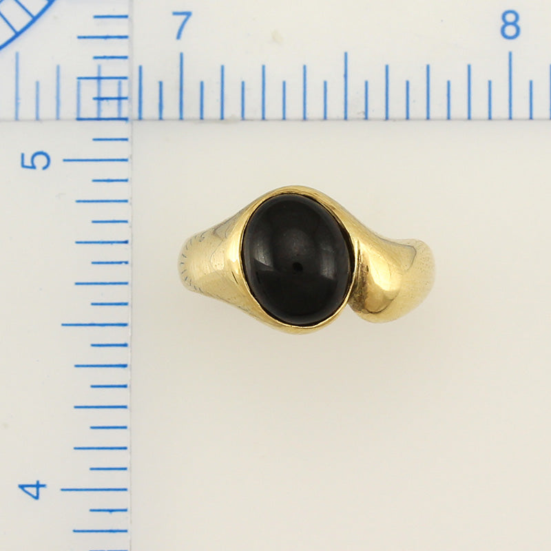 14K YELLOW GOLD BLACK NEPHRITE JADE RING UPC #015852