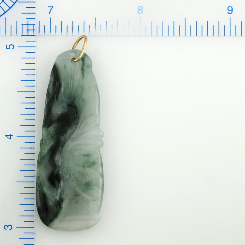 14K YELLOW GOLD GREEN JADEITE JADE CARVED PENDANT UPC #044784