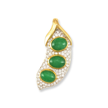 18K Yellow Gold Green Jadeite Jade Pea Pod Design Pendant | UPC #278264